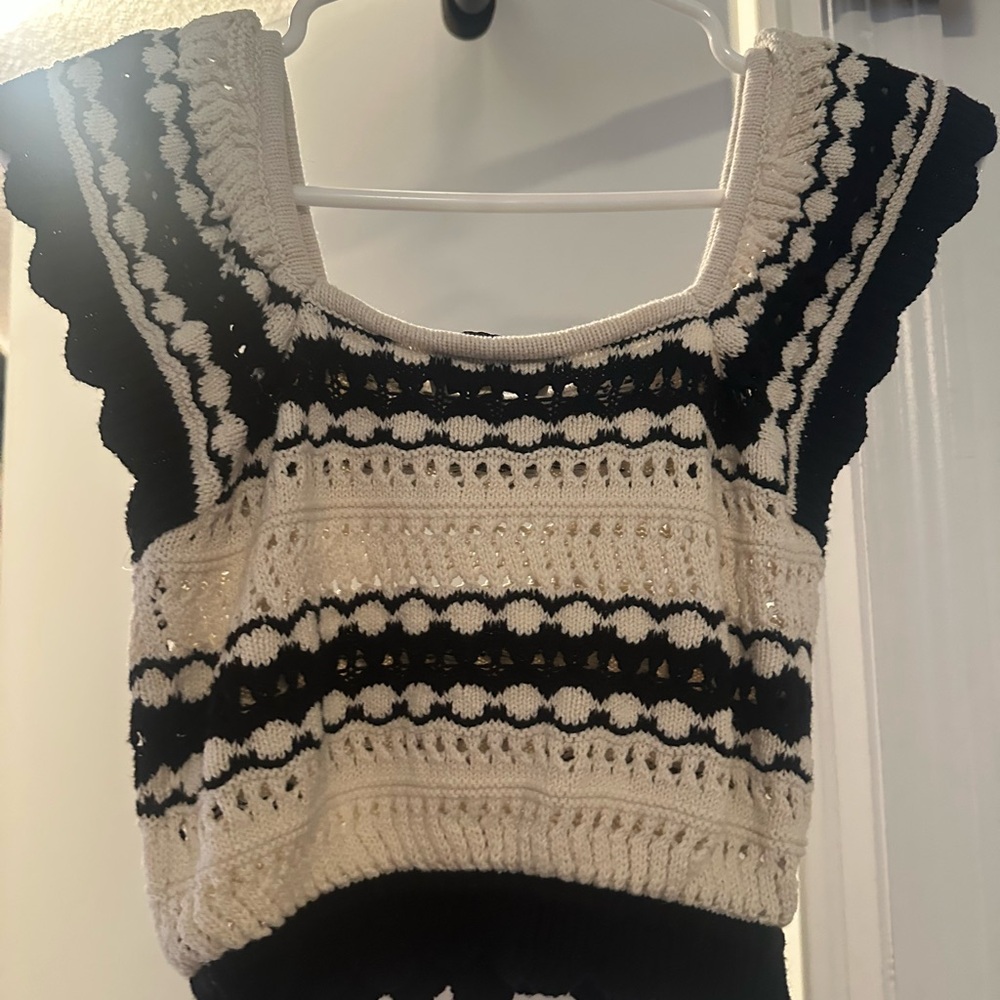 Black and White Knit Top and Skirt Set